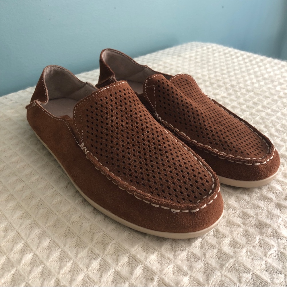 Olukai women’s leather slip on shoes brown size 7